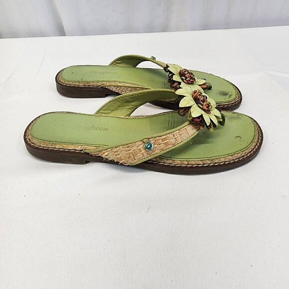 Brighton Orchid Flip Flop Green Leather Sandal Size 6.5 - Picture 5 of 7
